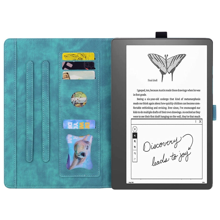 For Amazon Kindle Scribe 10.2 2022 Cartoon Sakura Cat Embossed Smart Leather Tablet Case(Green)