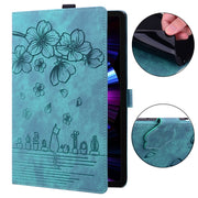 For Amazon Kindle Scribe 10.2 2022 Cartoon Sakura Cat Embossed Smart Leather Tablet Case(Green)