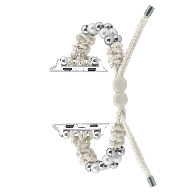 For Apple Watch SE 2023 44mm Paracord Row Beads Drawstring Braided Watch Band(White)