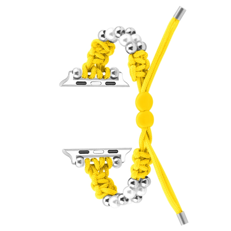 For Apple Watch Ultra 2 49mm Paracord Row Beads Drawstring Braided Watch Band(Yellow) - Watch Bands by PMC TechLife | Online Shopping South Africa | PMC TechLife