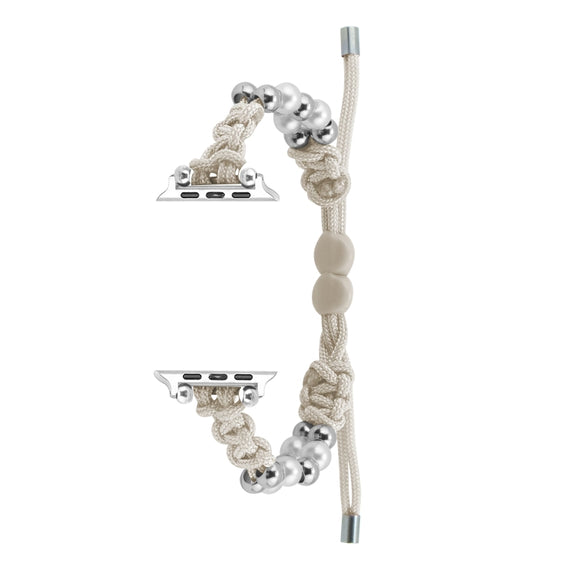 For Apple Watch Series 9 41mm Paracord Row Beads Drawstring Braided Watch Band(White)