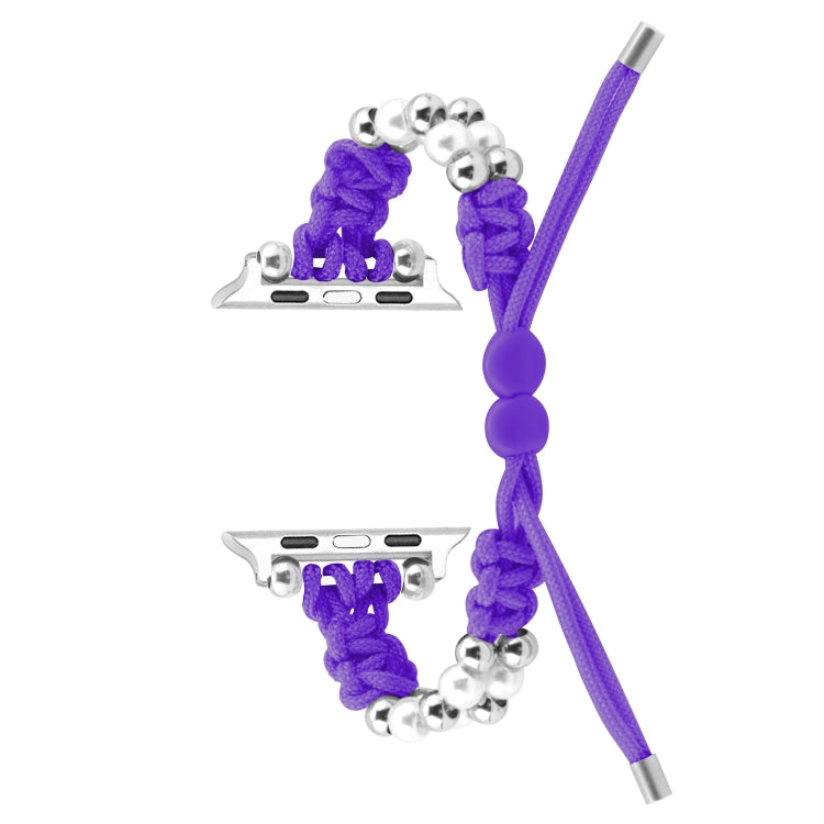 For Apple Watch Series 8 41mm Paracord Row Beads Drawstring Braided Watch Band(Purple)