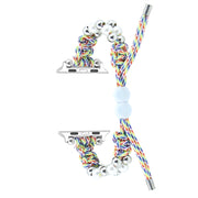 For Apple Watch SE 2022 44mm Paracord Row Beads Drawstring Braided Watch Band(Rainbow)