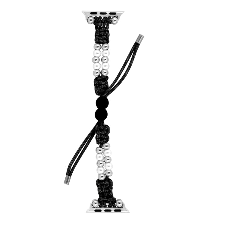 For Apple Watch Series 7 41mm Paracord Row Beads Drawstring Braided Watch Band(Black) - Watch Bands by PMC TechLife | Online Shopping South Africa | PMC TechLife
