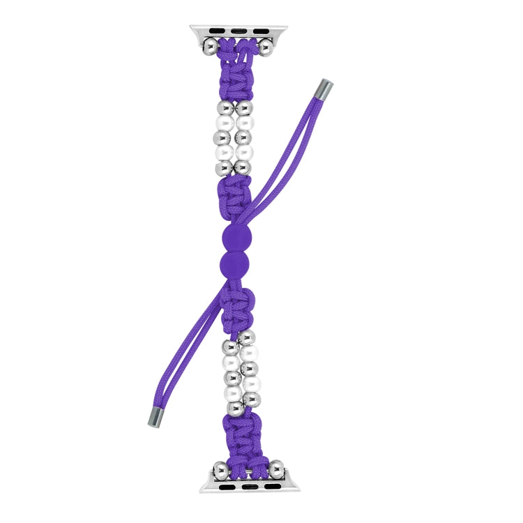 For Apple Watch Series 7 45mm Paracord Row Beads Drawstring Braided Watch Band(Purple)