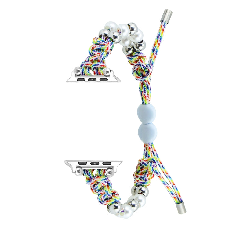 For Apple Watch SE 40mm Paracord Row Beads Drawstring Braided Watch Band(Rainbow)