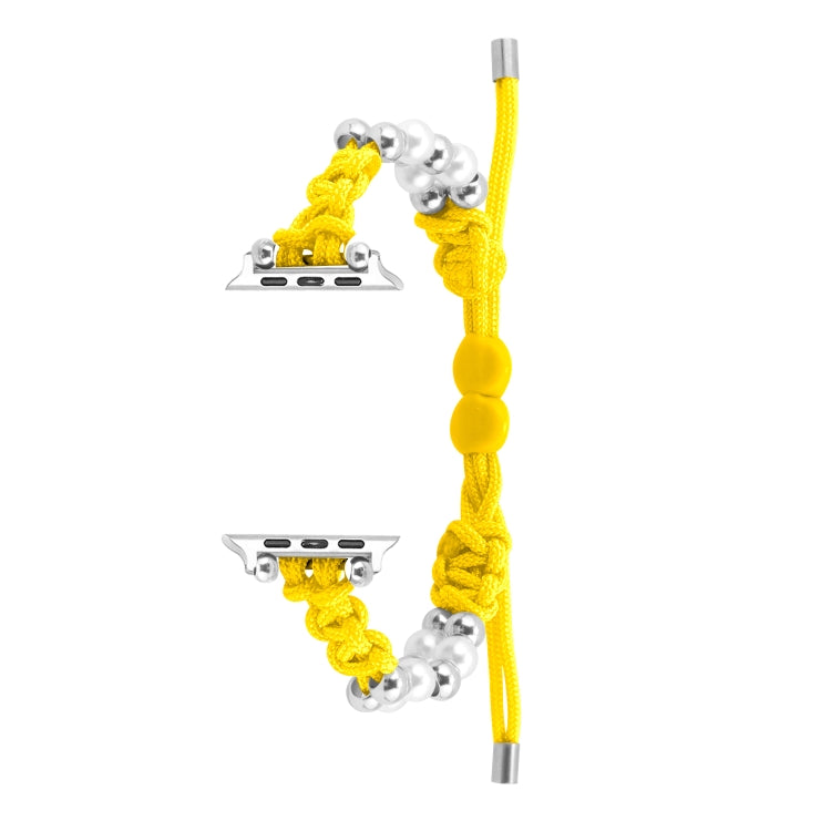 For Apple Watch SE 44mm Paracord Row Beads Drawstring Braided Watch Band(Yellow) - Watch Bands by PMC TechLife | Online Shopping South Africa | PMC TechLife