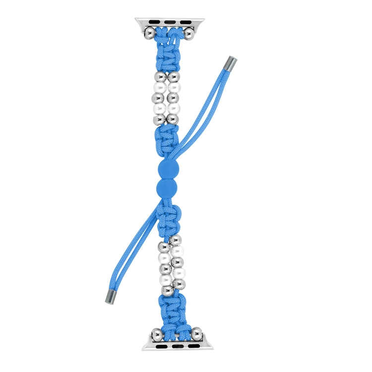 For Apple Watch Series 6 44mm Paracord Row Beads Drawstring Braided Watch Band(Blue) - Watch Bands by PMC TechLife | Online Shopping South Africa | PMC TechLife