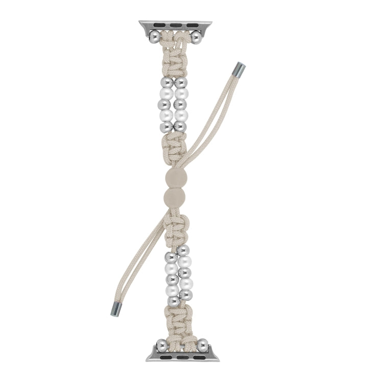 For Apple Watch Series 3 38mm Paracord Row Beads Drawstring Braided Watch Band(White) - Watch Bands by PMC TechLife | Online Shopping South Africa | PMC TechLife