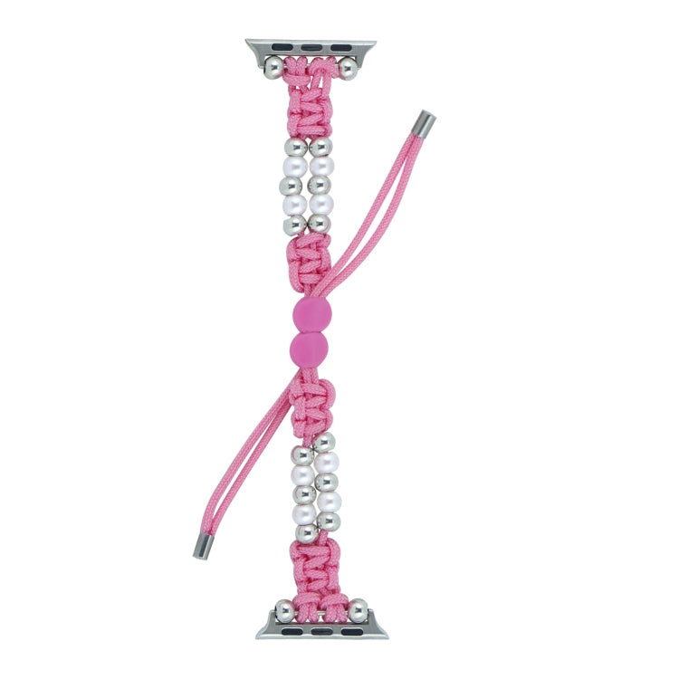 For Apple Watch Series 3 38mm Paracord Row Beads Drawstring Braided Watch Band(Pink)