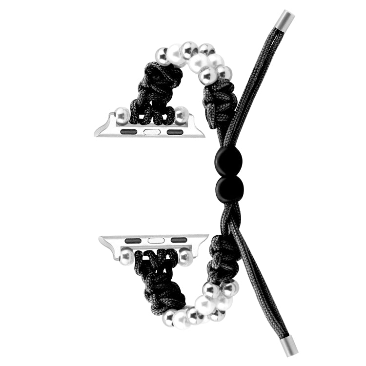 For Apple Watch Series 3 38mm Paracord Row Beads Drawstring Braided Watch Band(Black)
