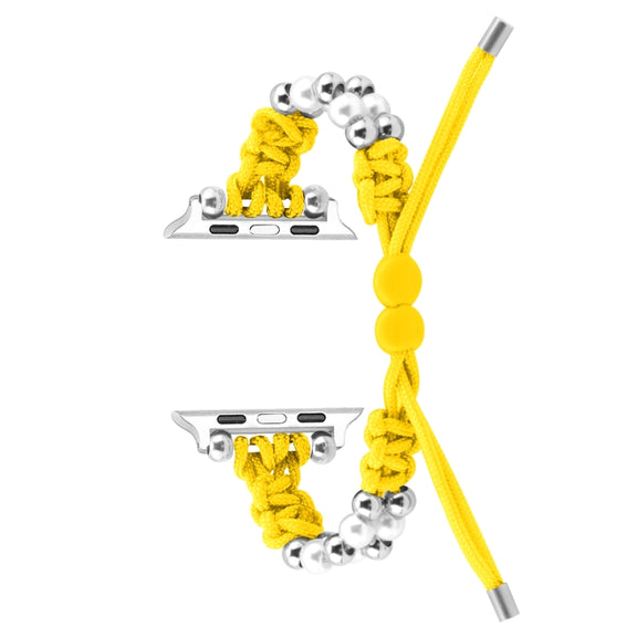 For Apple Watch Series 2 42mm Paracord Row Beads Drawstring Braided Watch Band(Yellow)