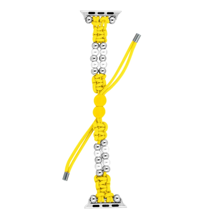 For Apple Watch Series 2 42mm Paracord Row Beads Drawstring Braided Watch Band(Yellow)
