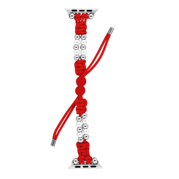 For Apple Watch 42mm Paracord Row Beads Drawstring Braided Watch Band(Red) - Watch Bands by PMC TechLife | Online Shopping South Africa | PMC TechLife