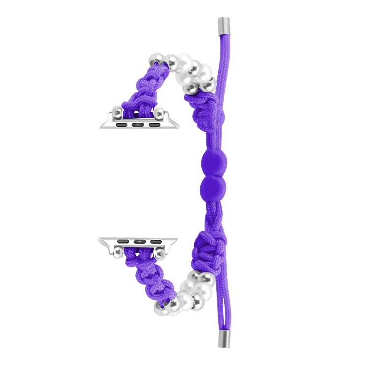 For Apple Watch 42mm Paracord Row Beads Drawstring Braided Watch Band(Purple) - Watch Bands by PMC TechLife | Online Shopping South Africa | PMC TechLife