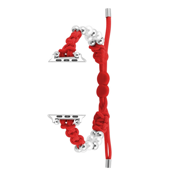 For Apple Watch 38mm Paracord Row Beads Drawstring Braided Watch Band(Red)