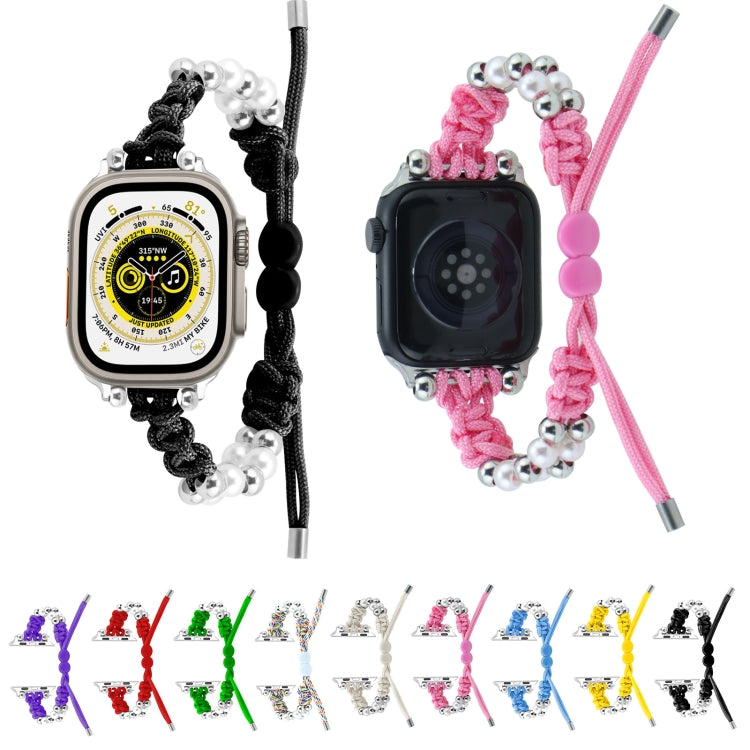 For Apple Watch Series 8 45mm Paracord Row Beads Drawstring Braided Watch Band(Pink) - Watch Bands by PMC TechLife | Online Shopping South Africa | PMC TechLife