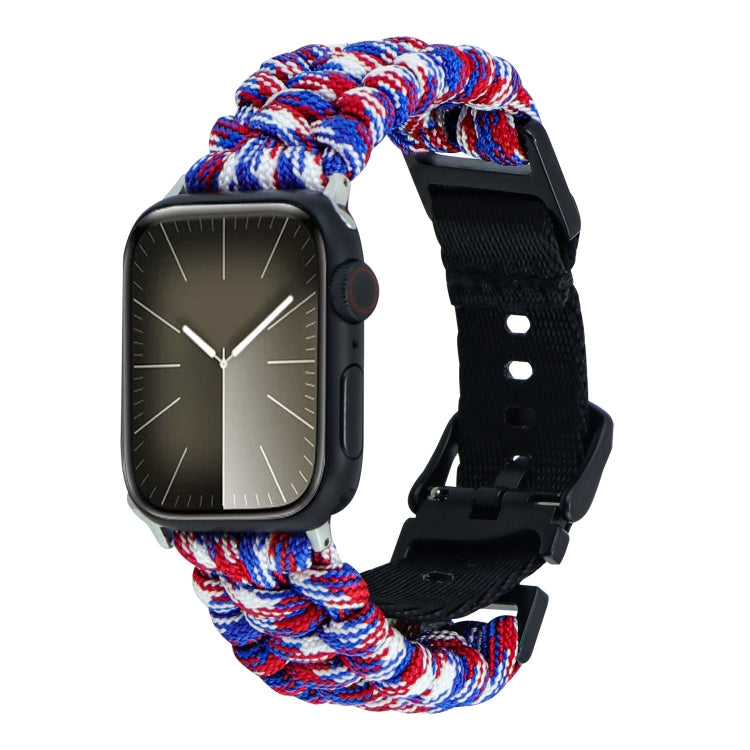 For Apple Watch SE 44mm Paracord Plain Braided Webbing Buckle Watch Band(Red White Blue) - free shipping - PMC TechLife - Order now!