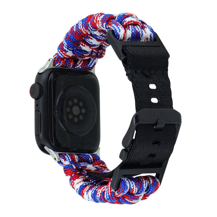 For Apple Watch SE 44mm Paracord Plain Braided Webbing Buckle Watch Band(Red White Blue) - free shipping - PMC TechLife - Order now!