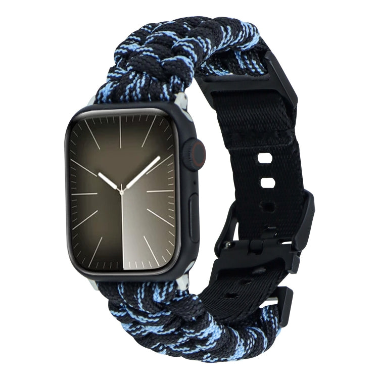 For Apple Watch Series 3 38mm Paracord Plain Braided Webbing Buckle Watch Band(Black Blue) - free shipping - PMC TechLife - Order now!