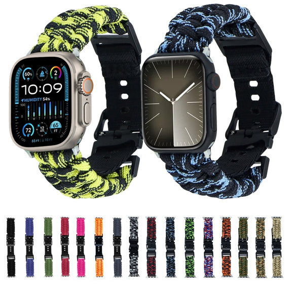 For Apple Watch SE 2023 44mm Paracord Plain Braided Webbing Buckle Watch Band(Red)