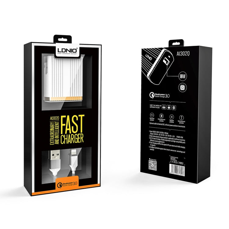 LDNIO A1302Q 2 in 1 18W QC3.0 USB Interface Grid Shape Travel Charger Mobile Phone Charger with Type-C / USB-C Data Cable, US Plug - free shipping - PMC TechLife - Order now!