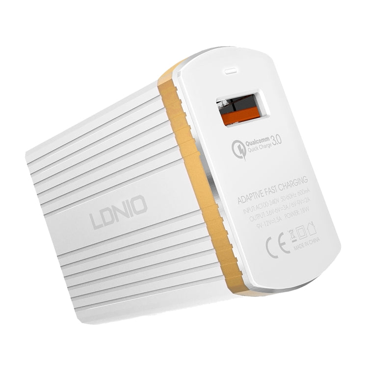 LDNIO A1302Q 2 in 1 18W QC3.0 USB Interface Grid Shape Travel Charger Mobile Phone Charger with 8 Pin Data Cable, UK Plug - free shipping - PMC TechLife - Order now!