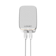 LDNIO A2204 2 in 1 12W Dual USB Interface Travel Charger Mobile Phone Charger with 8 Pin Data Cable, UK Plug