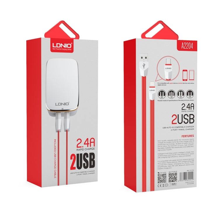 LDNIO A2204 2 in 1 12W Dual USB Interface Travel Charger Mobile Phone Charger with Micro USB Data Cable, US Plug - free shipping - PMC TechLife - Order now!