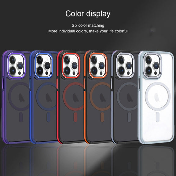 For iPhone 15 Pro Two-color Frosted MagSafe Magnetic Phone Case(Blue)