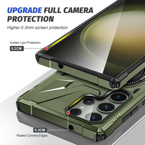 For Samsung Galaxy S23 5G MagSafe Magnetic Shockproof Phone Case with Ring Holder(Dark Green)