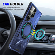 For Samsung Galaxy S23 Ultra 5G MagSafe Magnetic Shockproof Phone Case with Ring Holder(Navy Blue)
