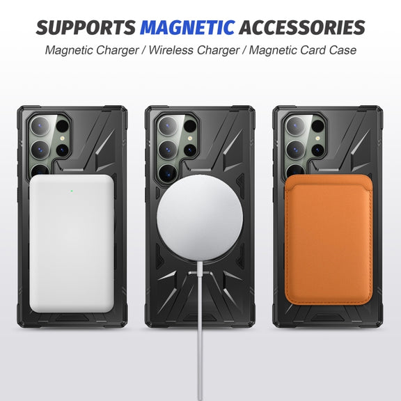 For Samsung Galaxy S23 Ultra 5G MagSafe Magnetic Shockproof Phone Case with Ring Holder(Black)