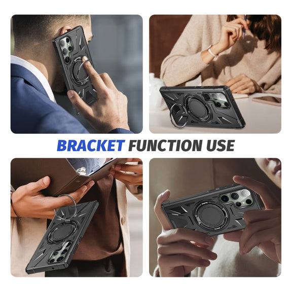 For Samsung Galaxy S23 Ultra 5G MagSafe Magnetic Shockproof Phone Case with Ring Holder(Black)