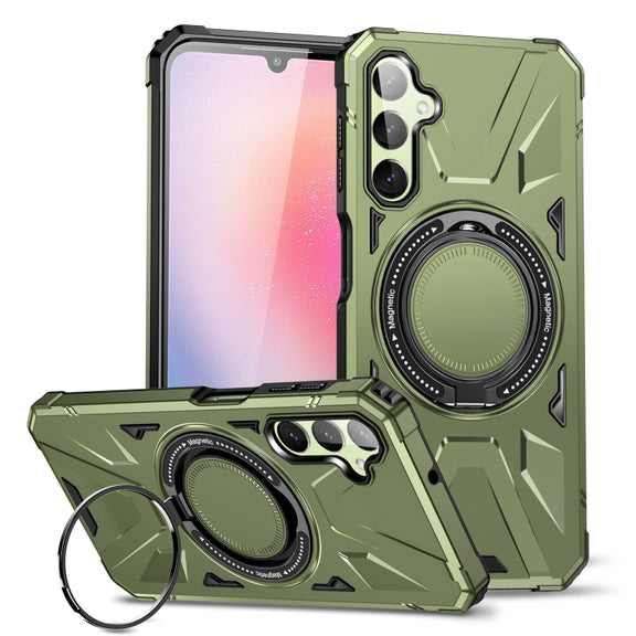 For Samsung Galaxy A14 4G/5G MagSafe Magnetic Shockproof Phone Case with Ring Holder(Dark Green)