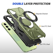 For Samsung Galaxy A24 4G/A25 5G MagSafe Magnetic Shockproof Phone Case with Ring Holder(Dark Green)