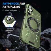 For Samsung Galaxy A24 4G/A25 5G MagSafe Magnetic Shockproof Phone Case with Ring Holder(Dark Green)
