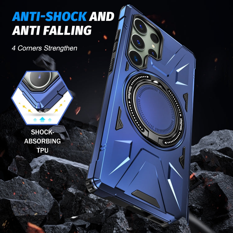 For Samsung Galaxy S24 Ultra 5G MagSafe Magnetic Shockproof Phone Case with Ring Holder(Navy Blue)