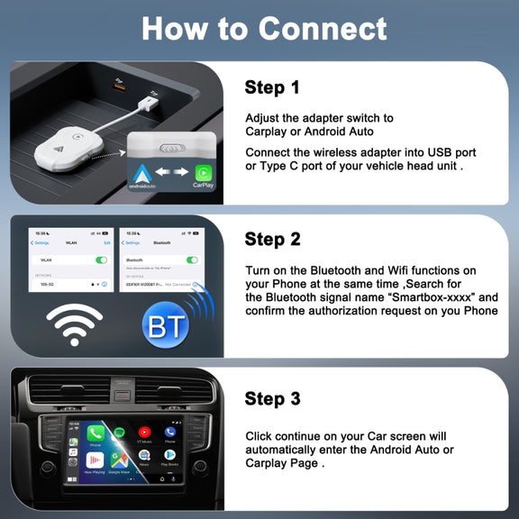 THT-020-9 USB + USB-C / Type-C Wired to Wireless Carplay / Android Auto Adapter(White)