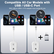 THT-020-9 USB + USB-C / Type-C Wired to Wireless Carplay / Android Auto Adapter(White)