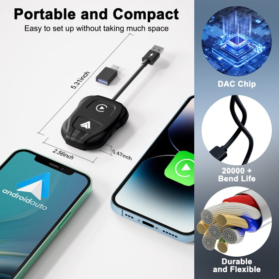 THT-020-9 USB + USB-C / Type-C Wired to Wireless Carplay / Android Auto Adapter(Black)