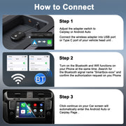 THT-020-9 USB + USB-C / Type-C Wired to Wireless Carplay / Android Auto Adapter(Black)