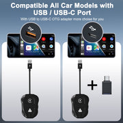 THT-020-9 USB + USB-C / Type-C Wired to Wireless Carplay / Android Auto Adapter(Black)
