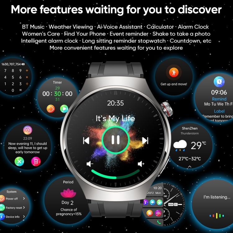 MT200 1.43 inch AMOLED IP67 Smart Call Watch, Support ECG/Body Temperature/Blood Glucose Monitoring(Black) - free shipping - PMC Jewellery - Order now!