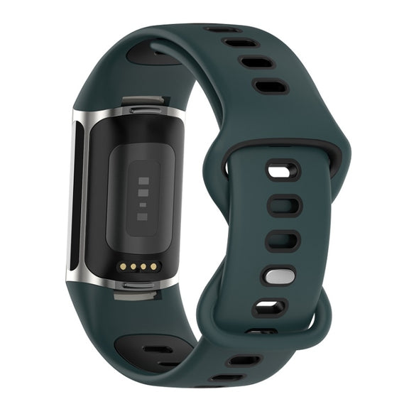 For Fitbit Charge 6 Two Color Silicone Watch Band(Olive Green Black)