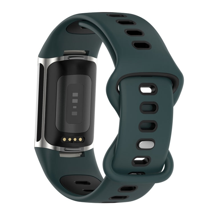 For Fitbit Charge 6 Two Color Silicone Watch Band(Olive Green Black)