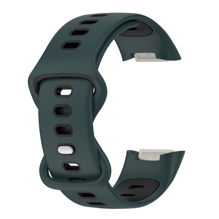 For Fitbit Charge 6 Two Color Silicone Watch Band(Olive Green Black)