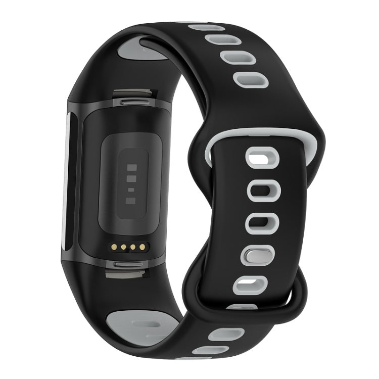For Fitbit Charge 6 Two Color Silicone Watch Band(Black Grey)