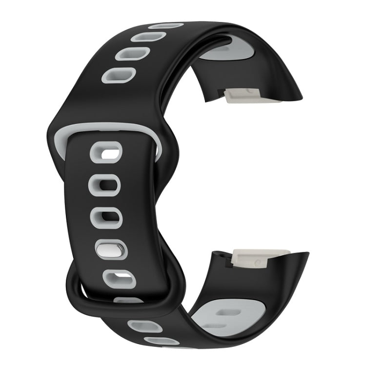 For Fitbit Charge 6 Two Color Silicone Watch Band(Black Grey)