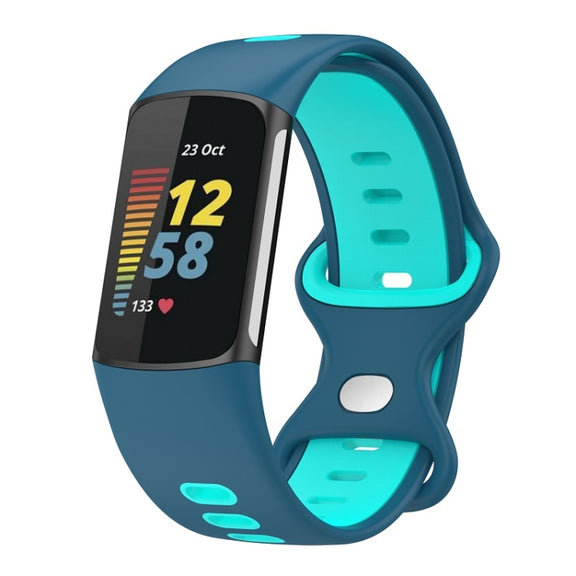 For Fitbit Charge 6 Two Color Silicone Watch Band(Blue Teal)